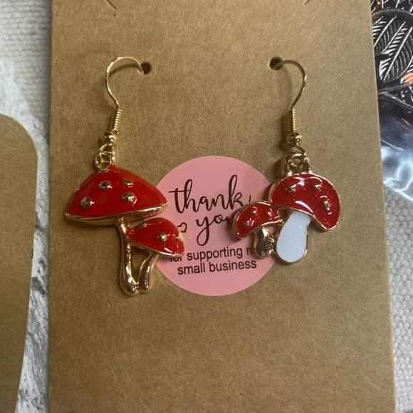 Handmade mushroom earrings on nickel free hook - Picture 2 of 3